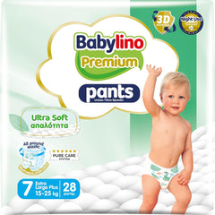 Pantaloni Premium, mărimea 7, cu filtru ultra-moale, XL Plus (15-25 kg), 28 bucăți