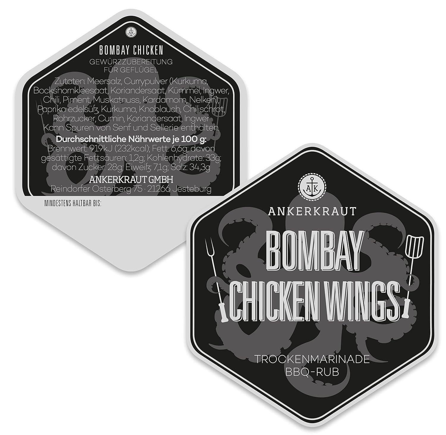 Ankerkraut Bombay Chicken, indischer BBQ-Rub für Hähnchen und Chicken-Wings, 230g Streuer