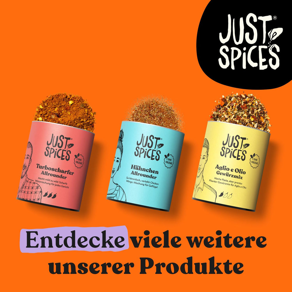Just Spices Turbo Scharfer Allrounder I Mehr Wumms für jedes Gericht mit dreifach Chili I Gewürzdose, 61 g