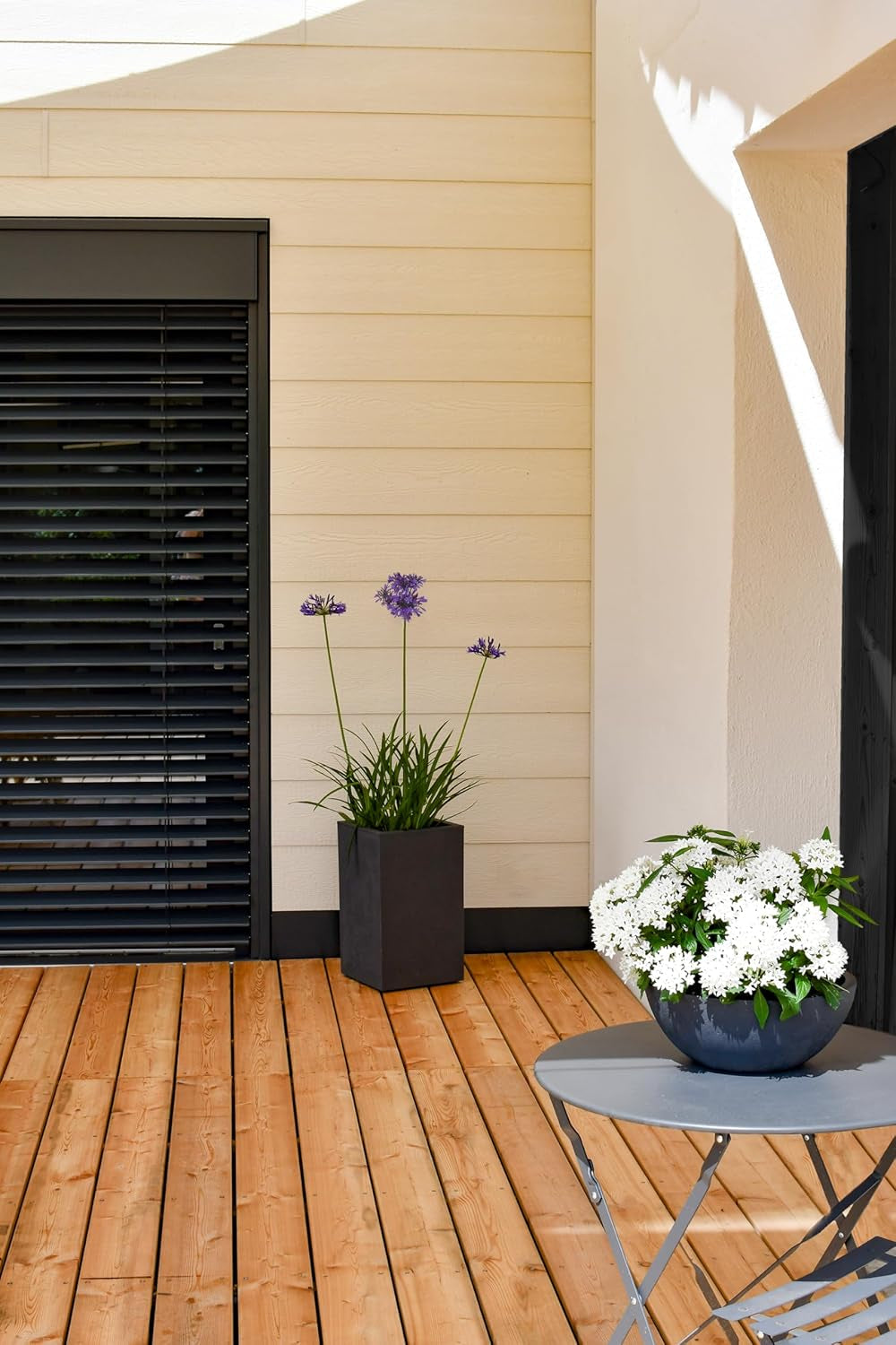 Ghiveci de flori Basalt'Up, pătrat, înalt, 36 l, aspect beton, perete simplu, rezervor de apă, 29,5 x 29,5 x 49,5 cm, gri antracit