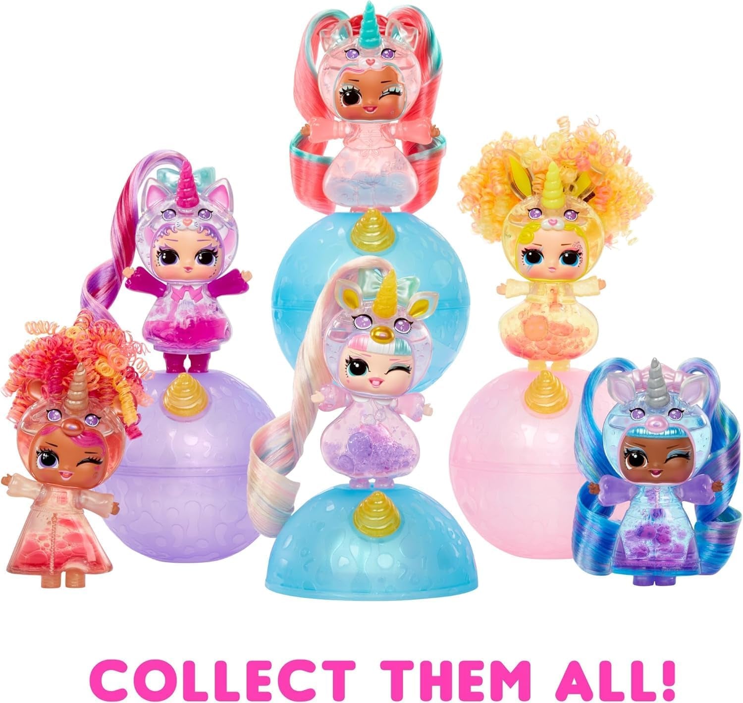 LOL Surprise! Unicorns Tots - Include 1 păpușă cu corp transparent și efect de lampă lava, ambalaj blindat, 8 păpuși de colecție, cu 2 amestecuri colorate, pentru copii cu vârsta de 4 ani și peste