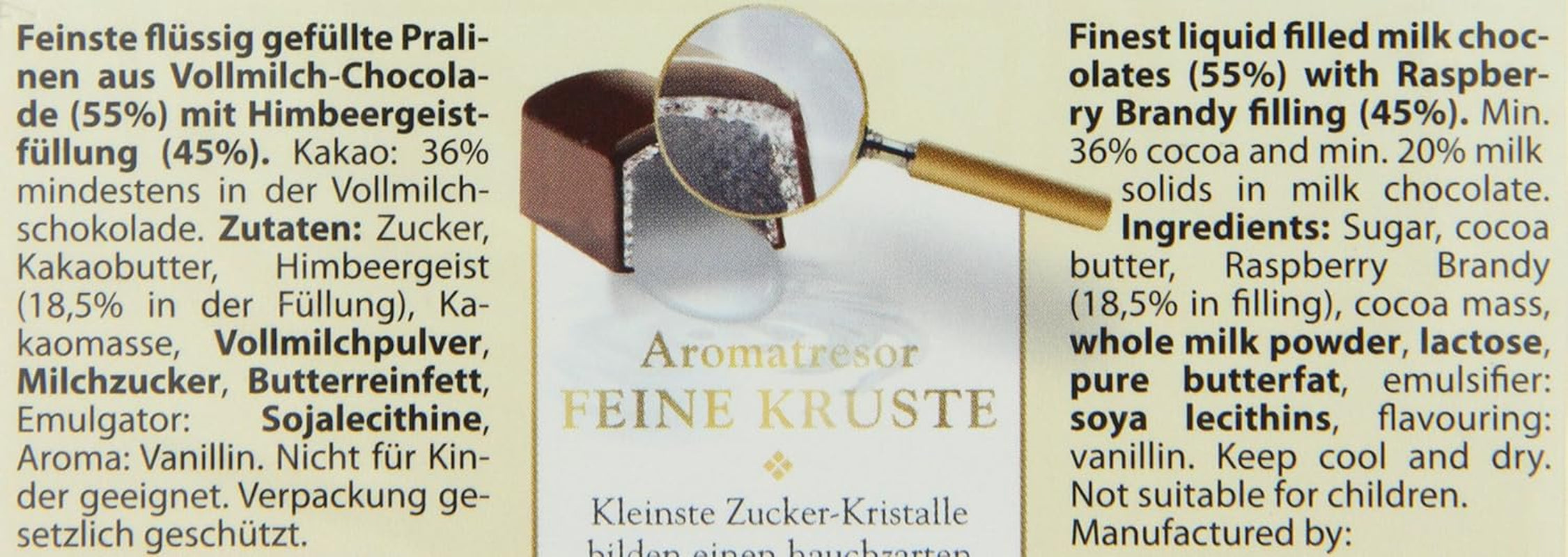 Praline RCP Schladerer cu spirt de zmeură, ciocolată cu lapte, cu crustă de zahăr, umplutură lichidă, conține alcool, cadou minunat, 2 x 127 g