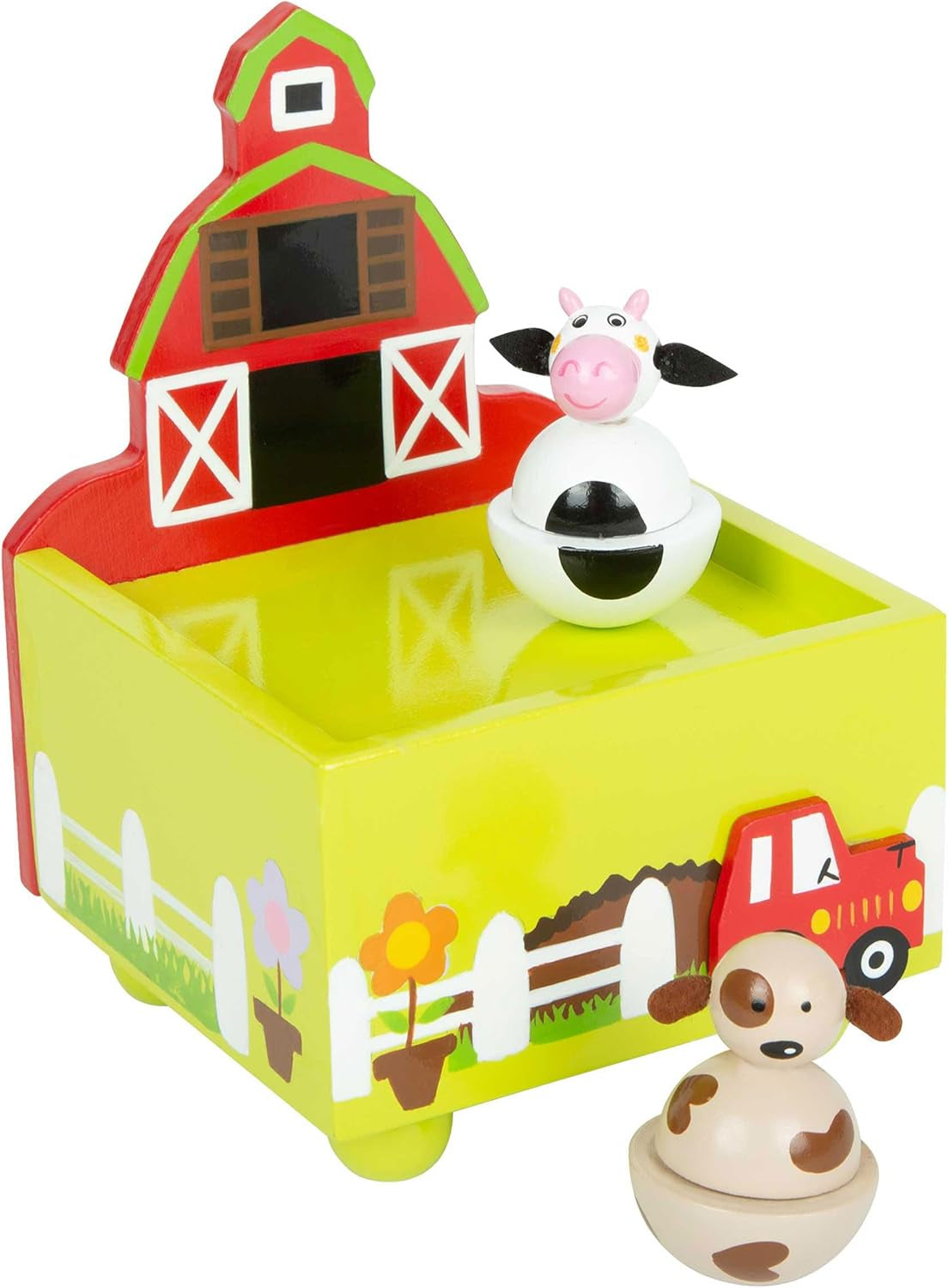 cutie muzicală cu picior mic ferma, din lemn cu motive vesele de animale, cutie muzicală pentru copii cu vârsta de peste 3 ani, 11715 Jucarii Bebe Naty Shop