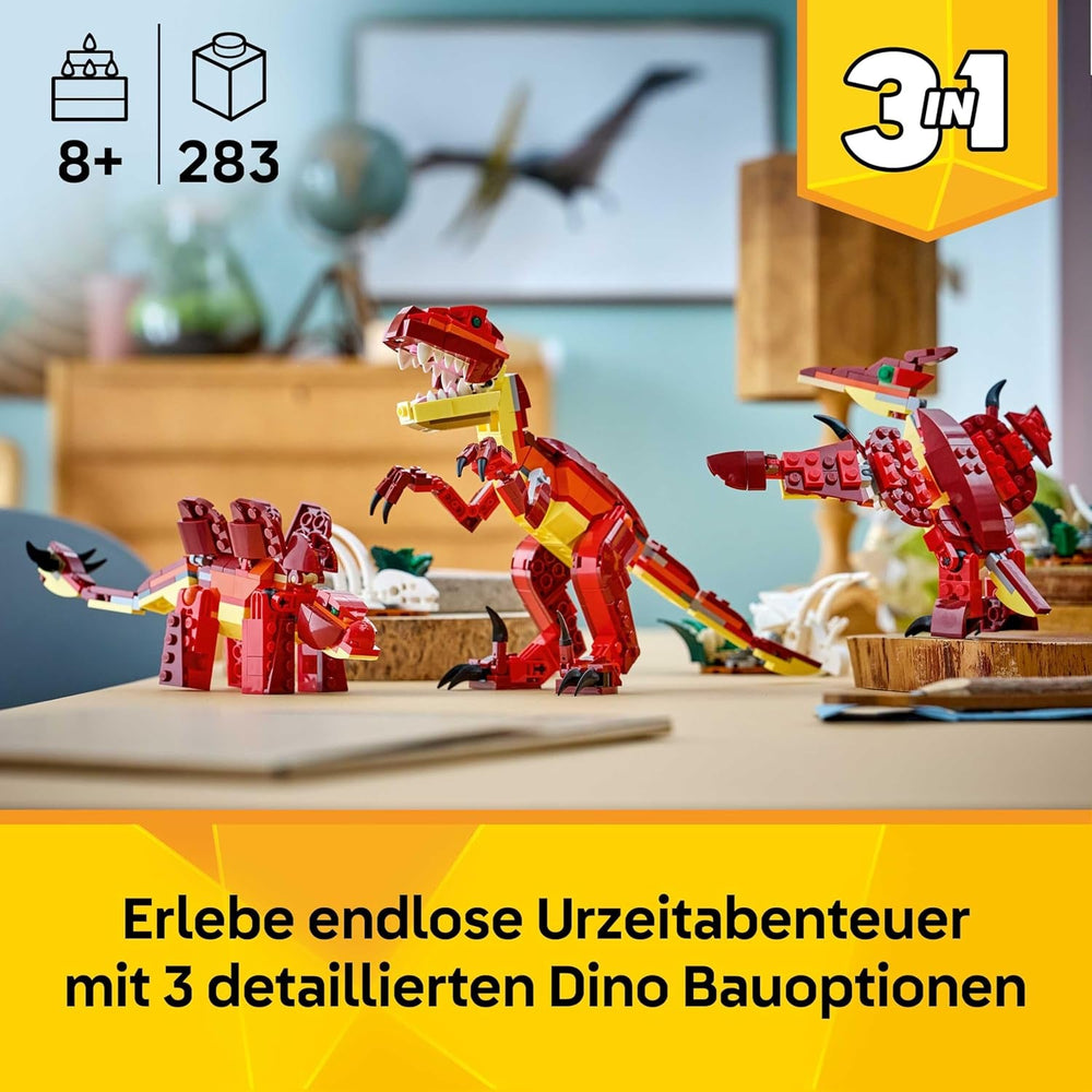 LEGO Creator 3in1 Fierce Dinosaur Toy - Build Velociraptor, Stegosaurus or Pterosaur Dino Figures w/Skeleton & Sharp Teeth Elements - Cool Birthday Gift Idea for 8+ Year Old Boys & Girls - 31379