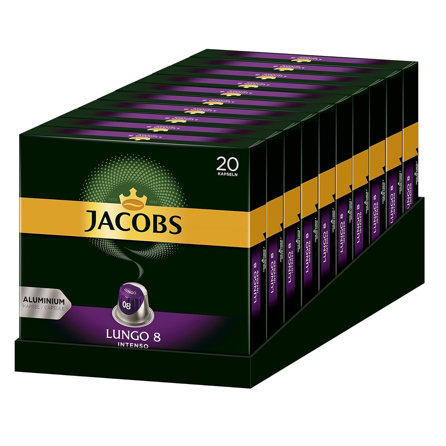Kaffeekapseln Lungo Intenso, Intensität 8 von 12, 10 x 20 Getränke & Kaffeekapseln Krönung Crema, 200 Nespresso kompatible Kapseln, 10er Pack, 10 x 20 Getränke, 1040 g