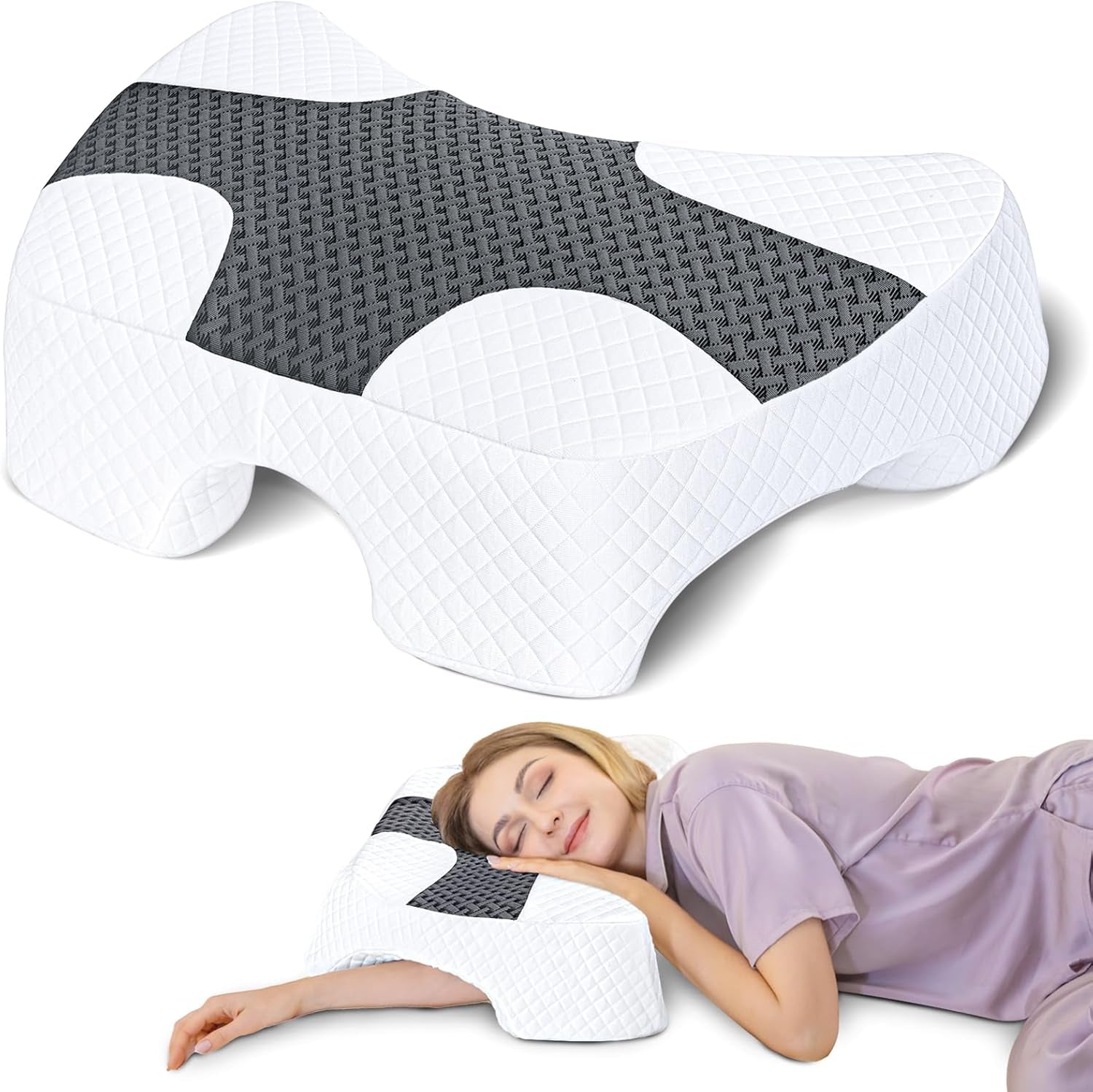 SAHEYER Pernă pentru dormit lateral cu braț, pernă ortopedică ergonomică, pernă din spumă de memorie pentru gât și umăr, pernă pentru gât cu brațe multiangulare pentru multe poziții de dormit (alb) Perne ortopedice cervicale Naty Shop Gri