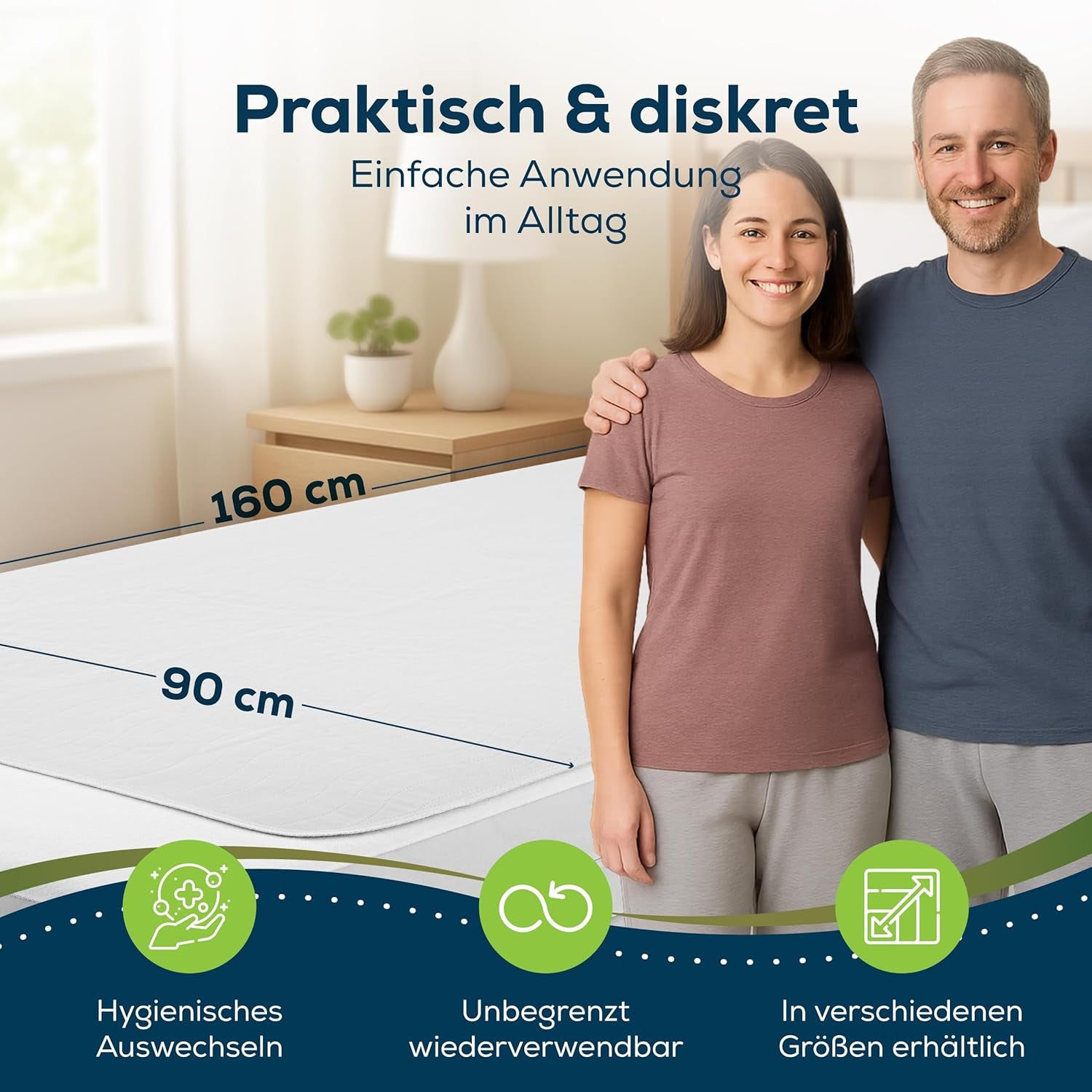 Sensalou, saltea pentru incontinență 90x160 cm, saltea impermeabilă pentru incontinență, lavabilă, respirabilă