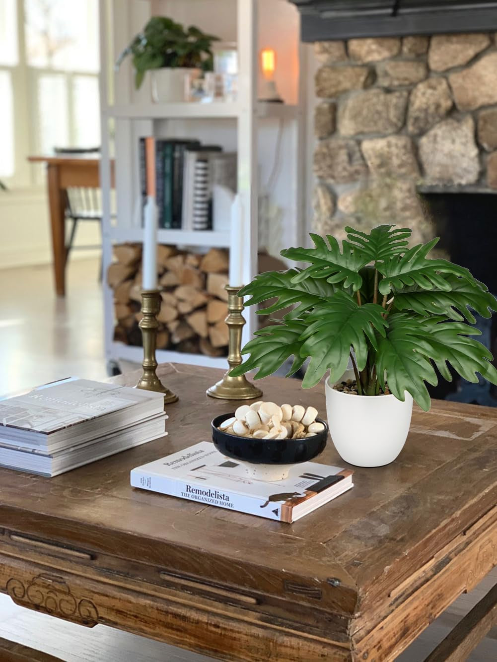 Hollyone Kunstpflanze Klein, 28 Cm Philodendron Pflanze Künstlich Mit Topf, Kunstpflanzen Wie Echt, Gefälschte Pflanze Für Badezimmer Deko Wohnzimmer Schlafzimmer Tischdeko