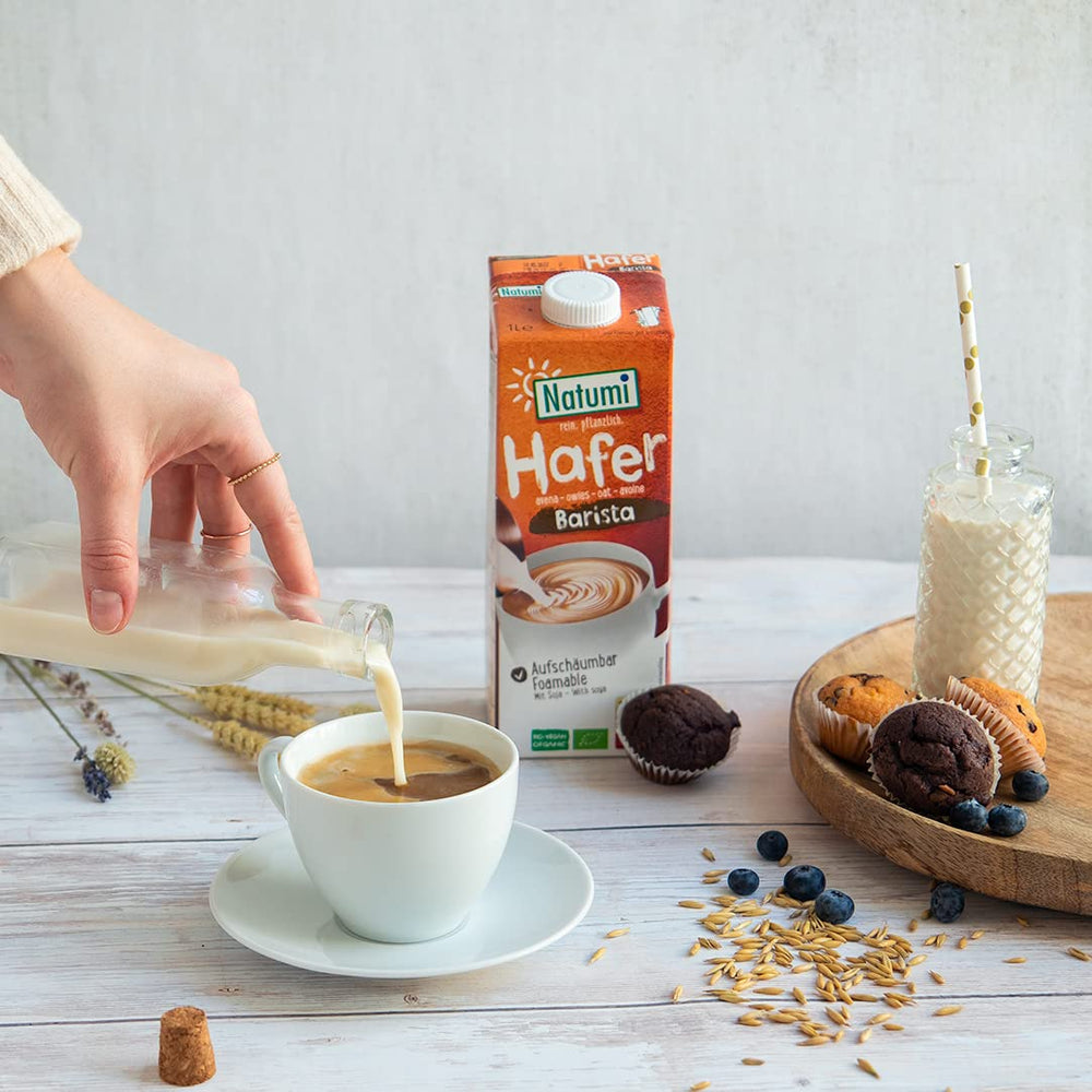 Natumi Bio Hafer Barista, 8 x 1L - Laktosefrei, Aufschäumbar, Barista-Style, Bio, Hergestellt mit deutschem Hafer, Vegan, Milchfreie milchfreie Alternative