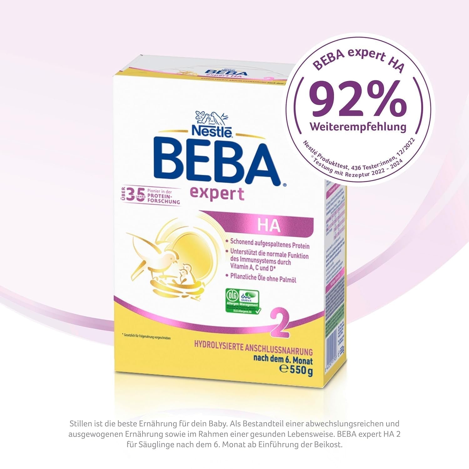BEBA Expert HA 2 Lapte de continuare după 6 luni, hrană pentru copii cu proteină hidrolizată, doar lactoză, fără ulei de palmier, pachet de 6 (6 x 550 g) Naty Shop