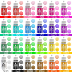 Colorant alimentar - 24 de coloranți alimentari vibranți pentru copt, decorarea torturilor, glazură, fursecuri, fondant și macaroane - Colorant alimentar lichid pentru fabricarea săpunului și meșteșuguri - 24 x 6ml