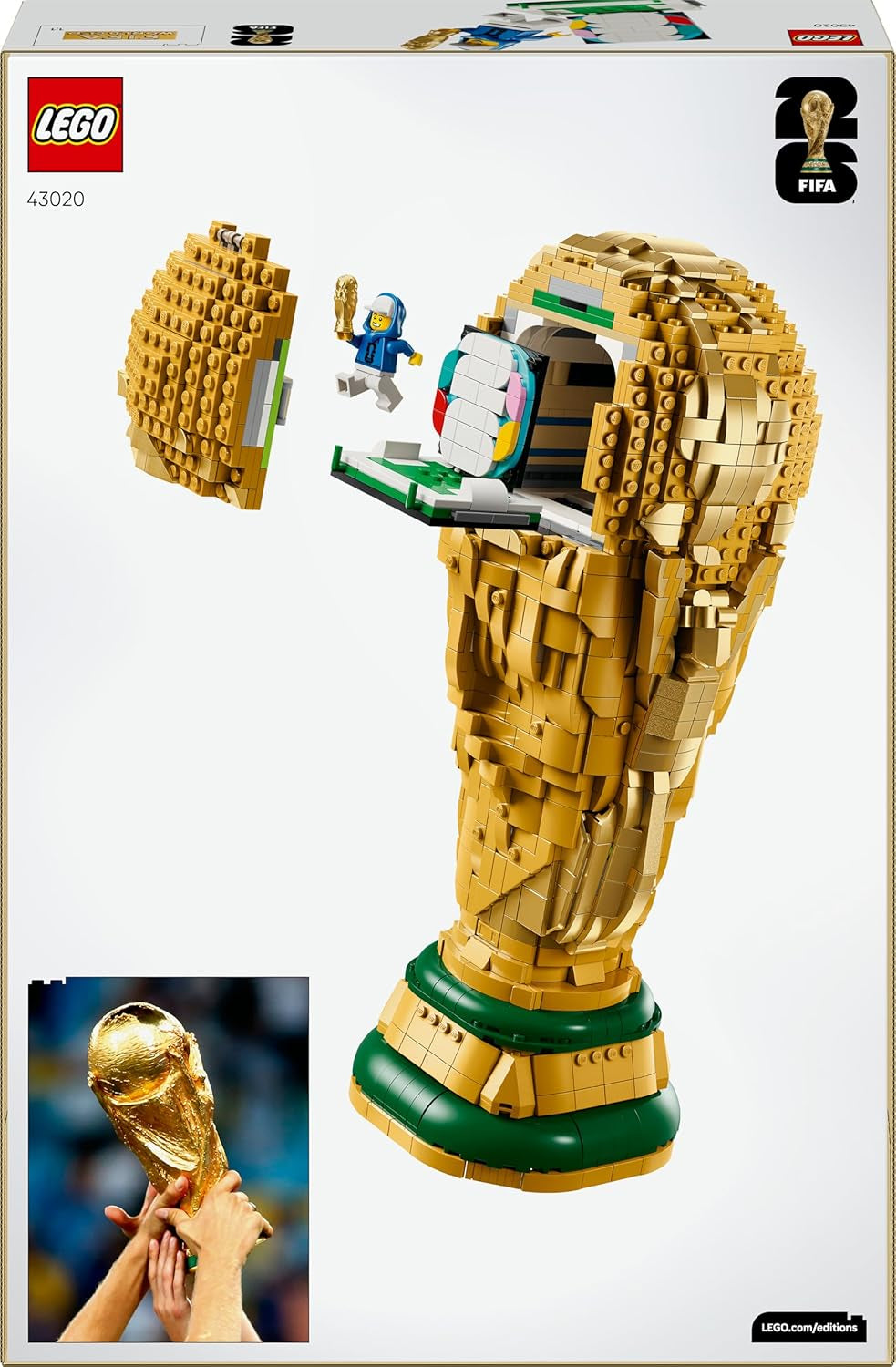 LEGO Editions Sports Offizieller Pokal der FIFA Fußball-Weltmeisterschaft - 3D DIY Modell mit sammelbarer Minifigur - Fußball Geschenkidee für Jungen & Mädchen ab 12 Jahren oder Vatertag - 43020