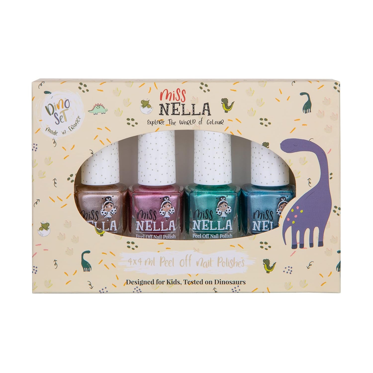 Set de ojă cu sclipici Miss Nella Magic Collection, 4 piese: roz, roșu, auriu și albastru, ojă detașabilă specială pentru copii, non-toxică, pe bază de apă și inodoră