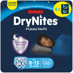 Scutece Huggies DryNites foarte absorbante pentru noapte, pentru enurezis, pentru băieți 8-13 ani (30-48 kg), 27 bucăți (3 x 9 bucăți), scutece-chiloți