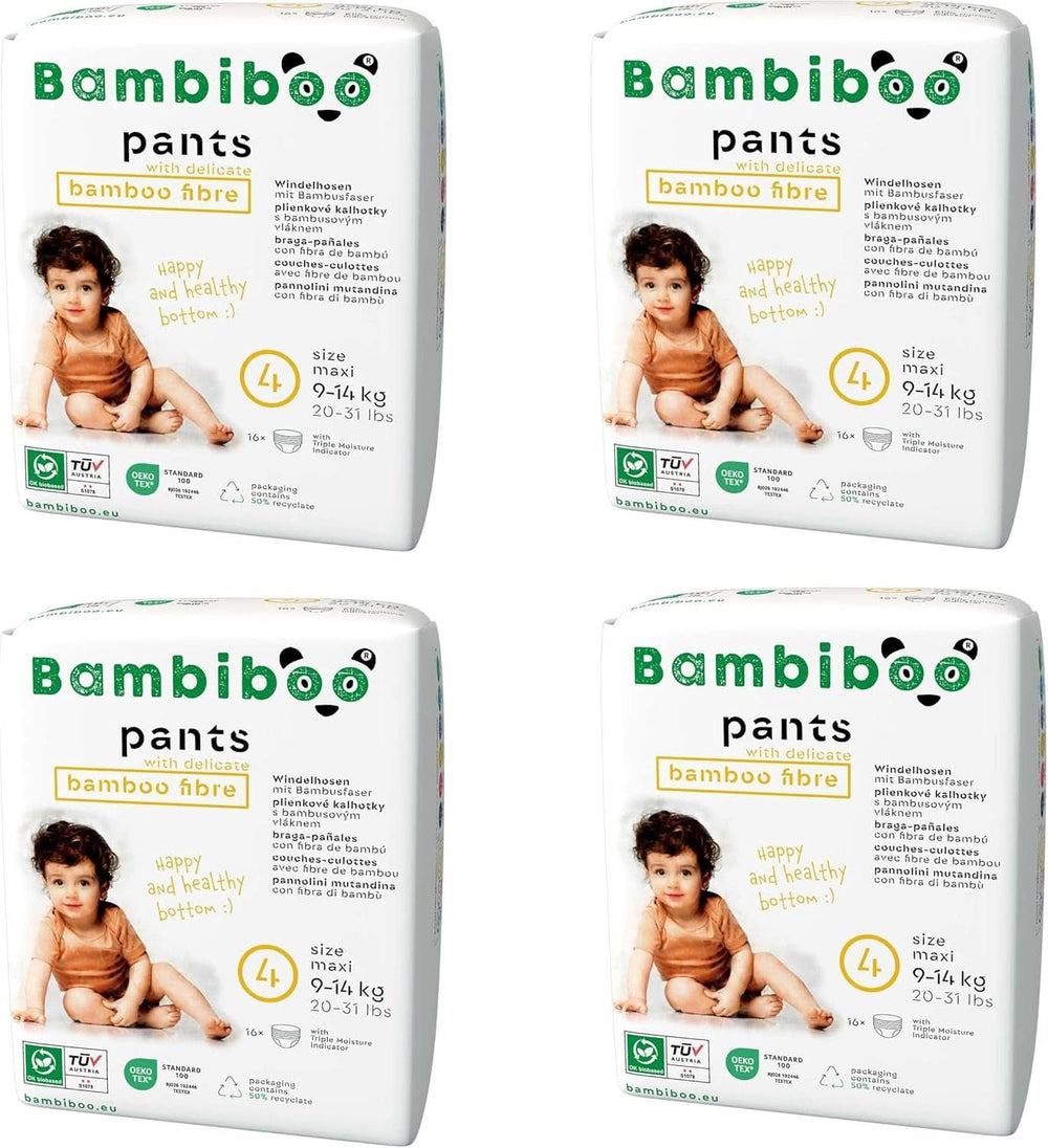 Bambiboo Scutece de unică folosință, prietenoase cu pielea, cu fibre fine de bambus - pantaloni scutece de unică folosință Mama si Copilul Naty Shop Pantaloni scutec, marimea 4, 64 bucati