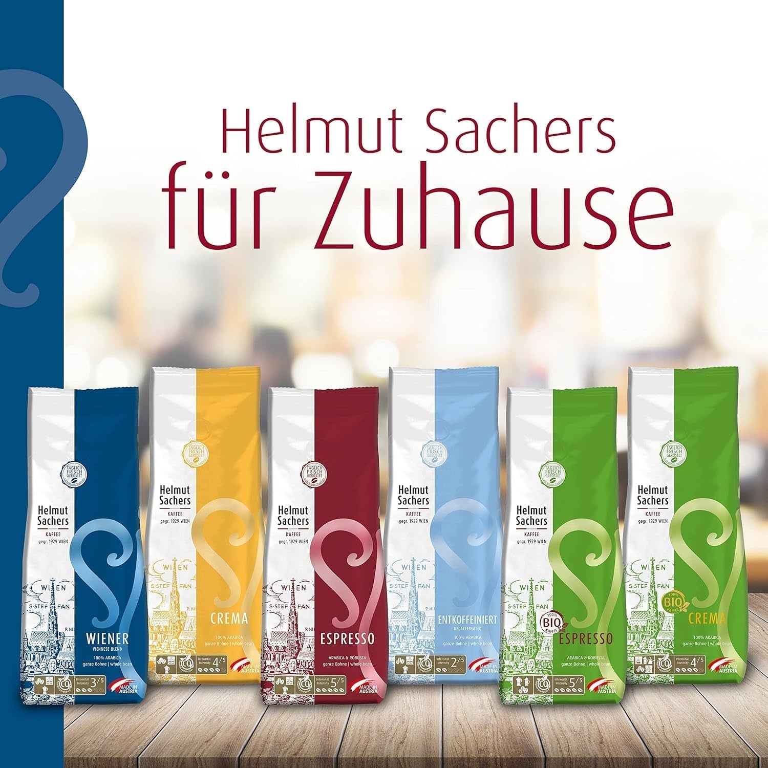Helmut Sachers Kaffee - amestec vienez, Intensitate 3/5, 100% Arabica, boabe de cafea întregi, 6 X 500G Naty Shop