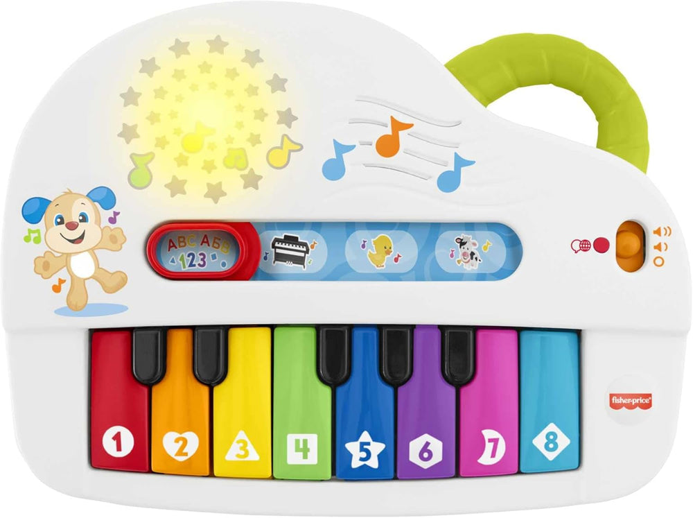 Fisher-Price Baby's first keyboard - pian portabil de jucărie cu 4 opțiuni de redare, cântece, lumini și sunete, învățare jucăușă, versiune: UK-English , GFK04 Jucarii Bebe Naty Shop Nu germană - Multilingv