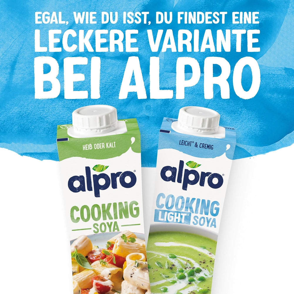 Alpro Cooking Soya – Vegane Kochcreme aus Soya mit neutralem Geschmack für heiße und kalte Gerichte – 15 x 250 ml