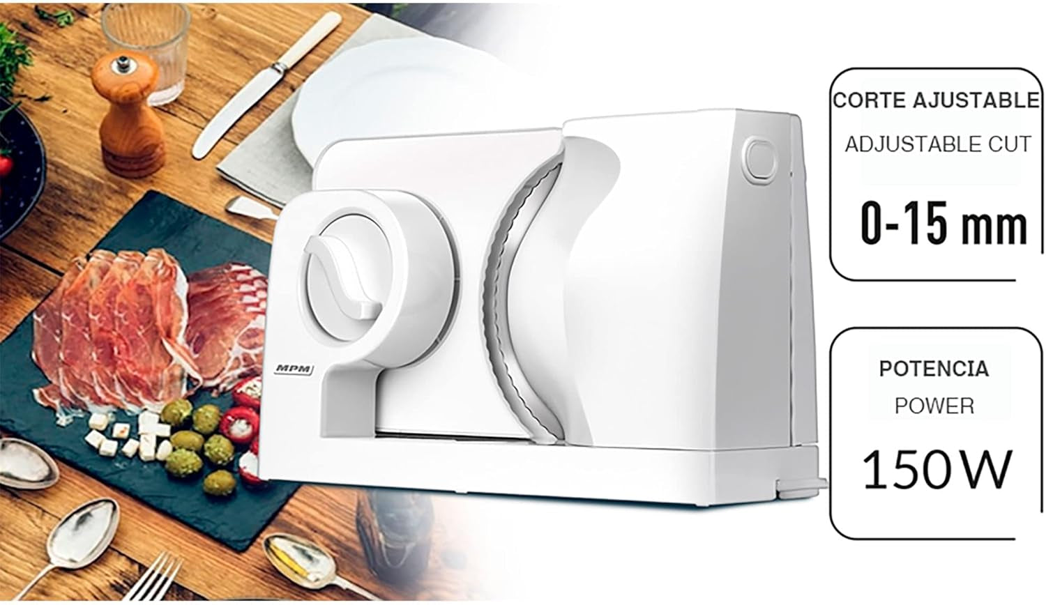 MPM MKR-05 Feliator electric universal, grosime de tăiere reglabilă până la 15 mm, 150 W Rasnite si Feliatoare Naty Shop