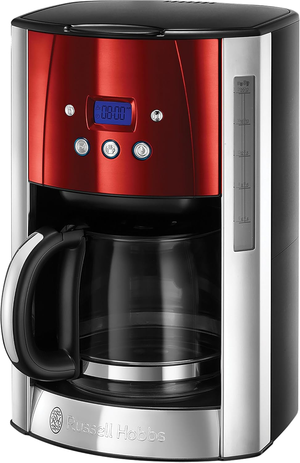 Cafetieră Russell Hobbs [Temporizator digital, Cap de duș pentru extracție și aromă optime] Luna Red (1 până la 12 cești, Carafă din sticlă de 1,5 l, Placă de încălzire, 1000 W) Cafetieră cu filtru 23240-56