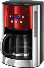 Cafetieră Russell Hobbs [Temporizator digital, Cap de duș pentru extracție și aromă optime] Luna Red (1 până la 12 cești, Carafă din sticlă de 1,5 l, Placă de încălzire, 1000 W) Cafetieră cu filtru 23240-56