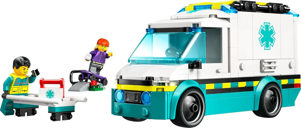 LEGO City Ambulanță - jucărie cu 2 minifigurine (skateboarder și șofer) - jucărie educativă pentru băieți și fete de la 5 ani - idei de cadouri pentru ziua de naștere și de sărbători 60451 Seturi de constructie Besuche den LEGO-Store