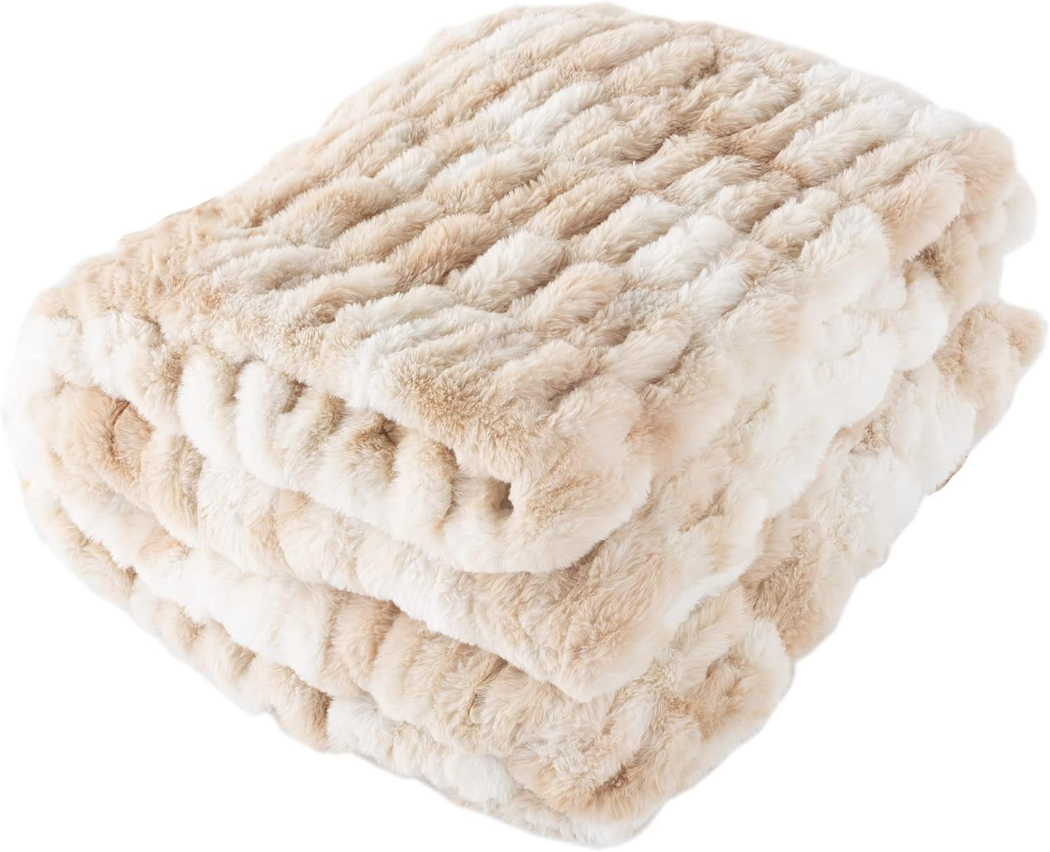 Lavish Home Oversized Gerüschte Faux Fur Blanket, 152.4 X 203.2 Cm, Jacquard Faux Fur, Queen Size Throw pentru paturi și canapele, gri Paturi si Cuverturi Lavish Home Smântână