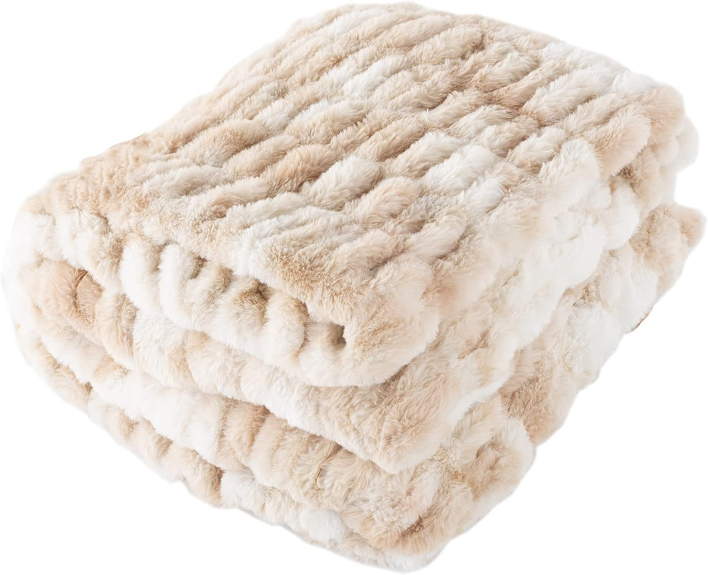 Lavish Home Oversized Gerüschte Faux Fur Blanket, 152.4 X 203.2 Cm, Jacquard Faux Fur, Queen Size Throw pentru paturi și canapele, gri Paturi si Cuverturi Lavish Home Smântână