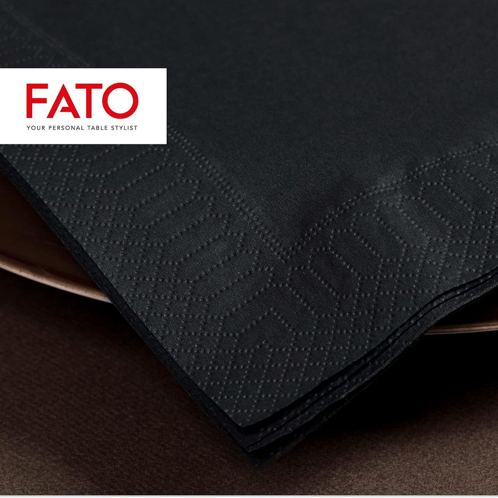 - Șervețele de hârtie de unică folosință, ideale pentru aperitive și cocktailuri, pachet de 100 șervețele, dimensiune 24X24, pliate 4 ori, 2 straturi, culoare neagră, hârtie din celuloză pură 100%, certificată Fsc