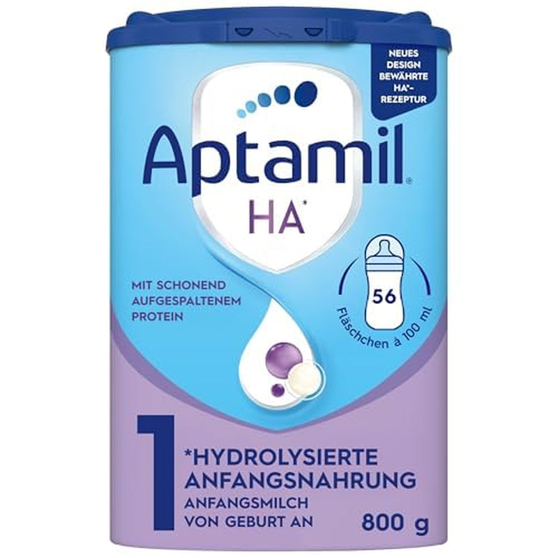 Aptamil HA 1 – Formulă de lapte praf pentru sugari de la naștere, cu DHA, fără lactoză, fără ulei de palmier, hrană pentru bebeluși, lapte praf, 1 x 800 g