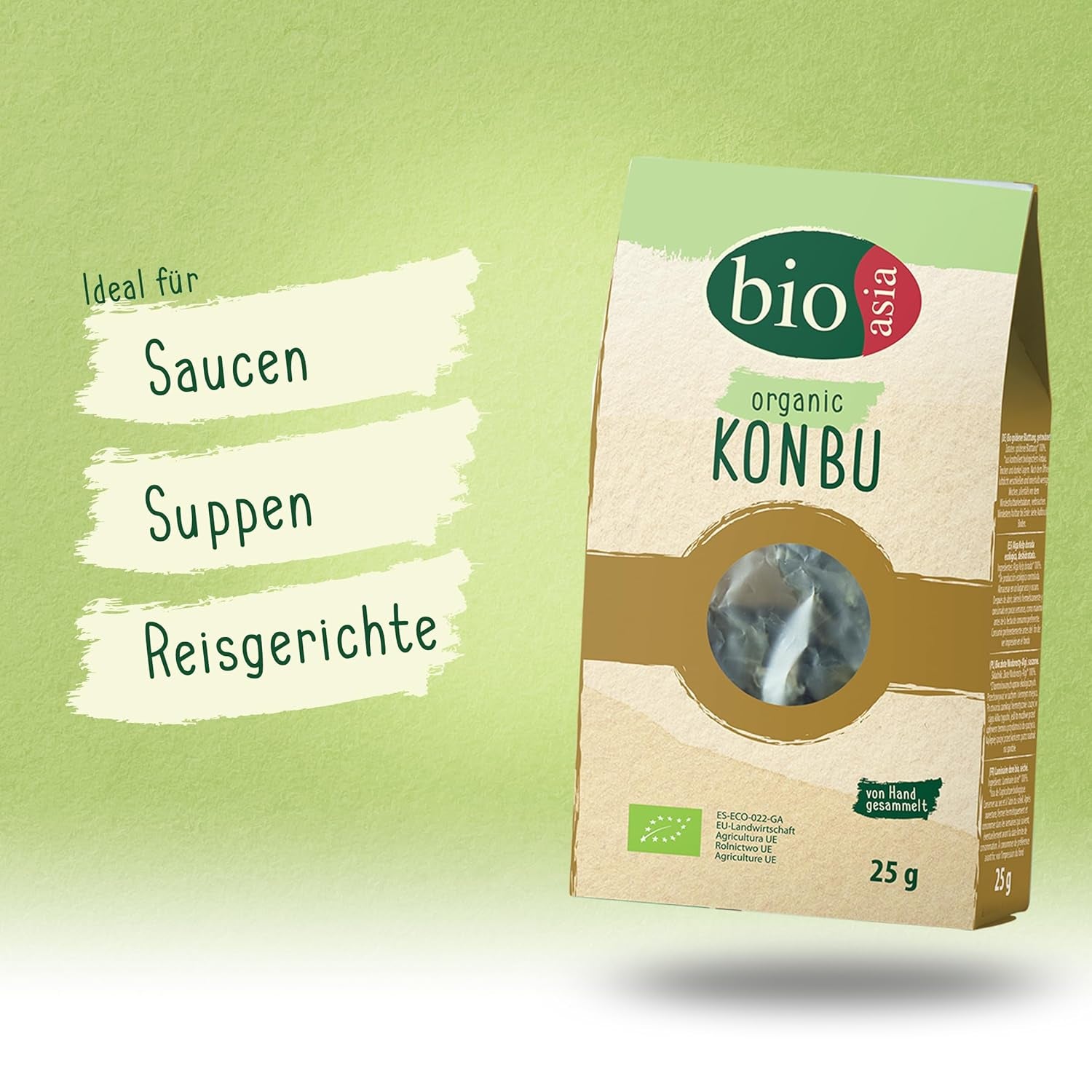 BIOASIA Bio Konbu, 100% natürliche Algen, ideal zur Aromatisierung von Suppen, Brühen & Aufgüssen, 1 x 25 g