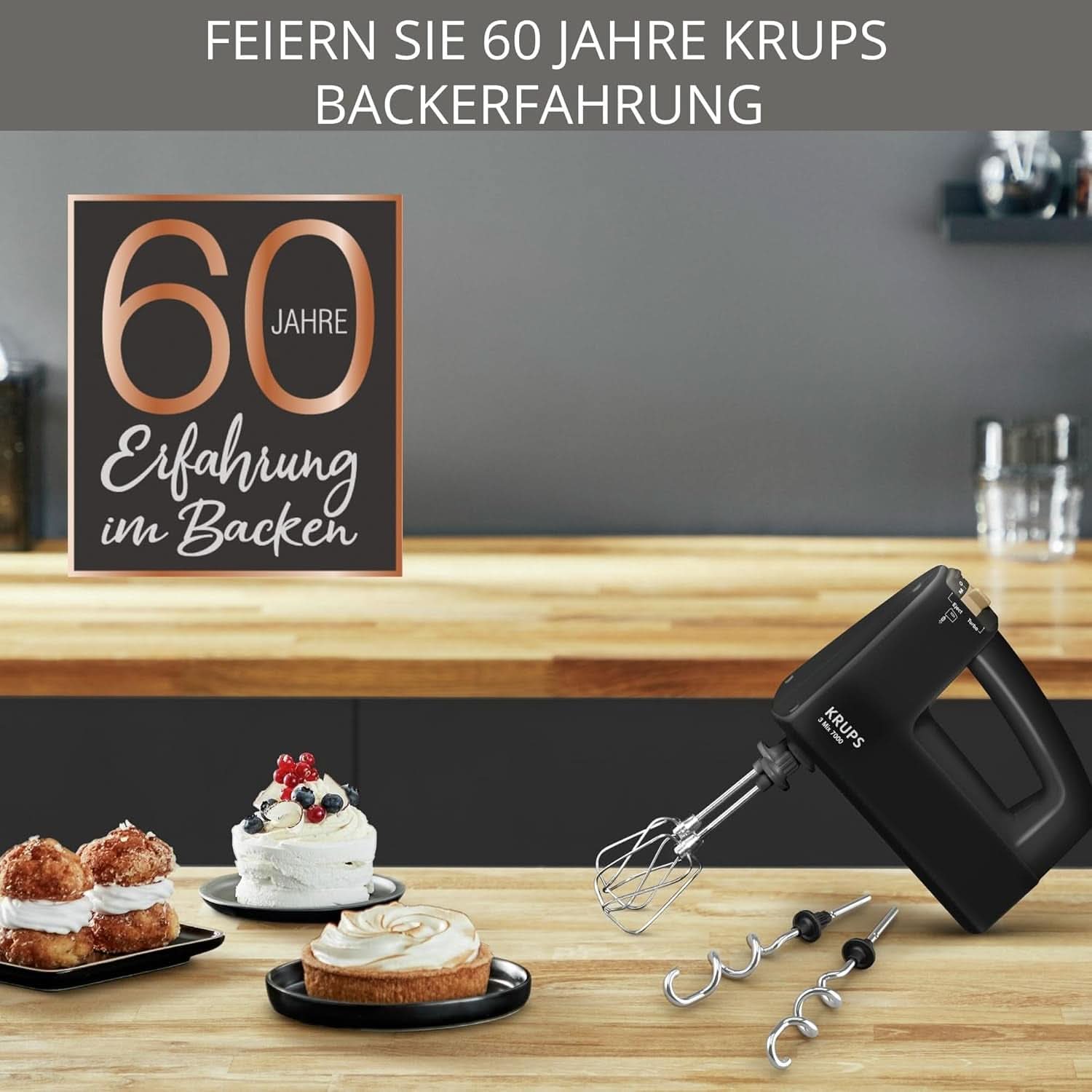 Krups 3Mix 7000 Handmixer 60 Jahre Special Edition, 500 Watt, Knet- Und Rührhaken Aus Edelstahl, Langes Netzkabel, Zubehörtasche, F6085811, Schwarz/Kupfer Bucatarie Naty Shop