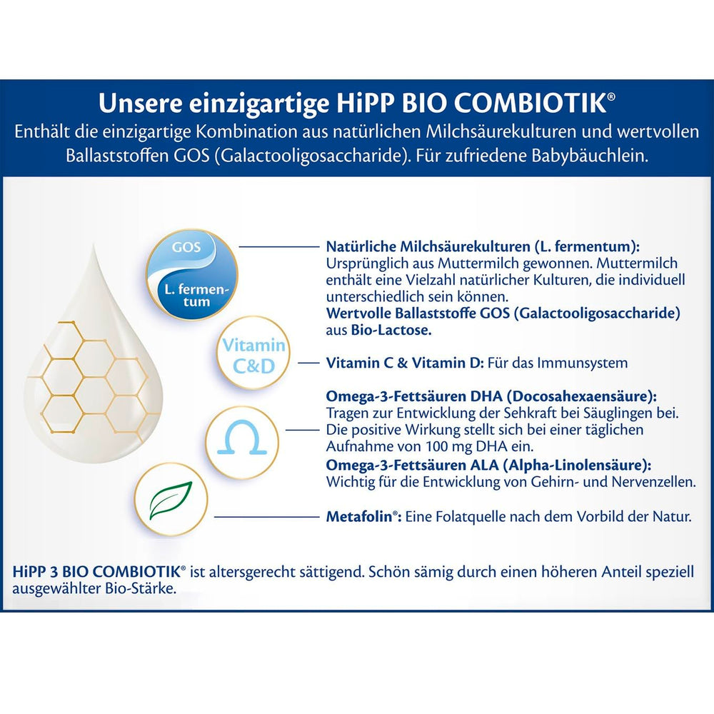 HiPP 3 Organic Combiotik (4 x 600g), lapte de continuare de la 10 luni, cu culturi naturale de acid lactic, vitaminele C și D, GOS, Omega-3 (DHA, ALA), de cea mai bună calitate organică