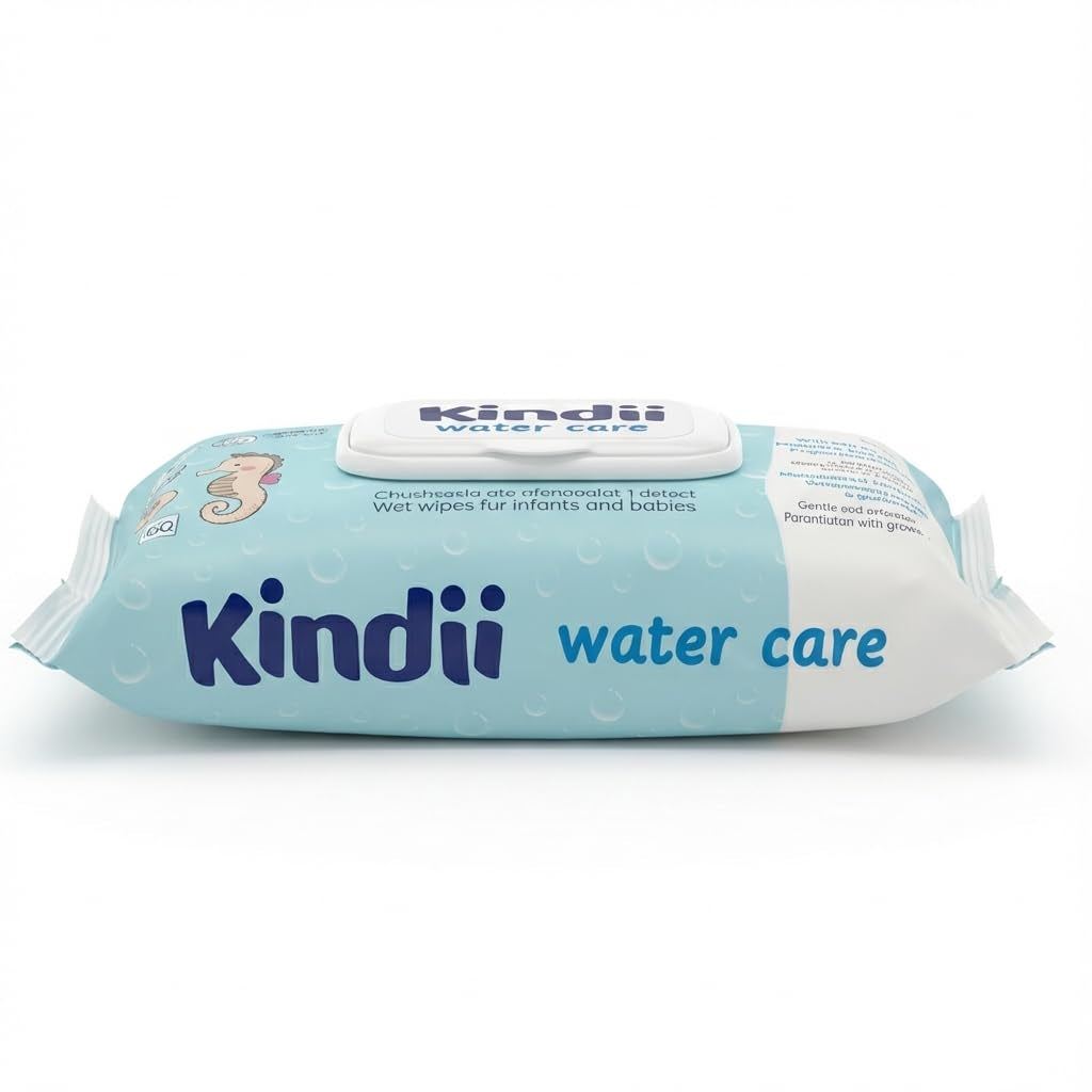 Șervețele umede Kindii Water Care - Aqua Baby Wipes - 100% vâscoză, 99,9% apă, extract de grapefruit, dimensiune fular 150x200, 100% biodegradabile, fără plastic, șervețele de curățare pentru piele sensibilă