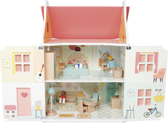 Janod – Prima mea casă de păpuși din lemn – 10 accesorii – Mobilier pentru păpuși – Uși magnetice și acoperiș detașabil – Jucărie din lemn certificat FSC – Vârste 3+
