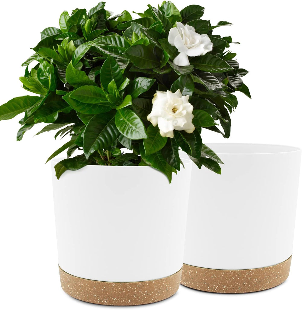 Ghiveci de flori set de 2 12,7 cm, ghivece pentru plante de interior cu găuri de drenaj și bază detașabilă, farfurioare decorative moderne pentru jardiniere de grădină de exterior (alb 12,7 cm)