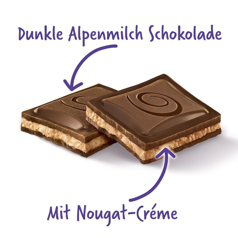 Milka Black Milk – Ciocolată alpină neagră cu lapte și umplutură cremoasă de nuga – 85g (pachet de 5)