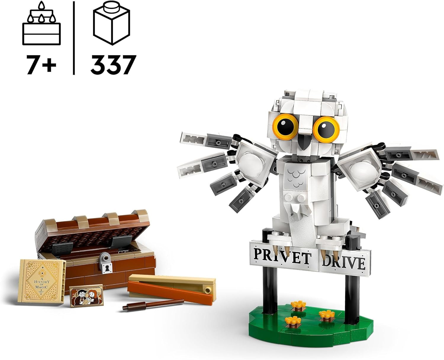 LEGO Harry Potter Hedwig în Privet Drive 4 Set cu bufniță de jucărie pentru copii, figură animal construibilă cu valiza Hogwarts, cadou mic pentru băieți, fete și toți fanii de la 7 ani 76425 Seturi de constructie Besuche den LEGO-Store