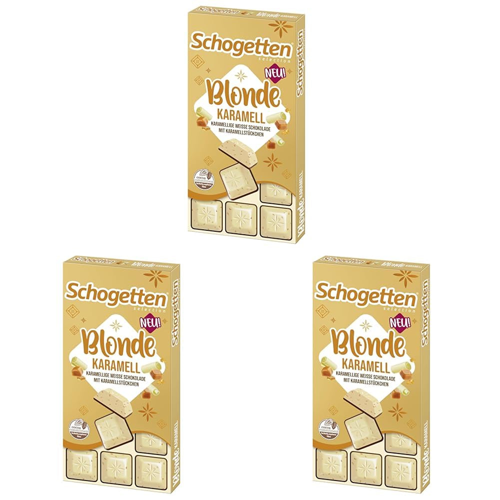 Schogetten Blonde Caramel | Caramel cu ciocolată albă și bucăți de caramel | Tabletă de ciocolată 100g | Porționat convenabil