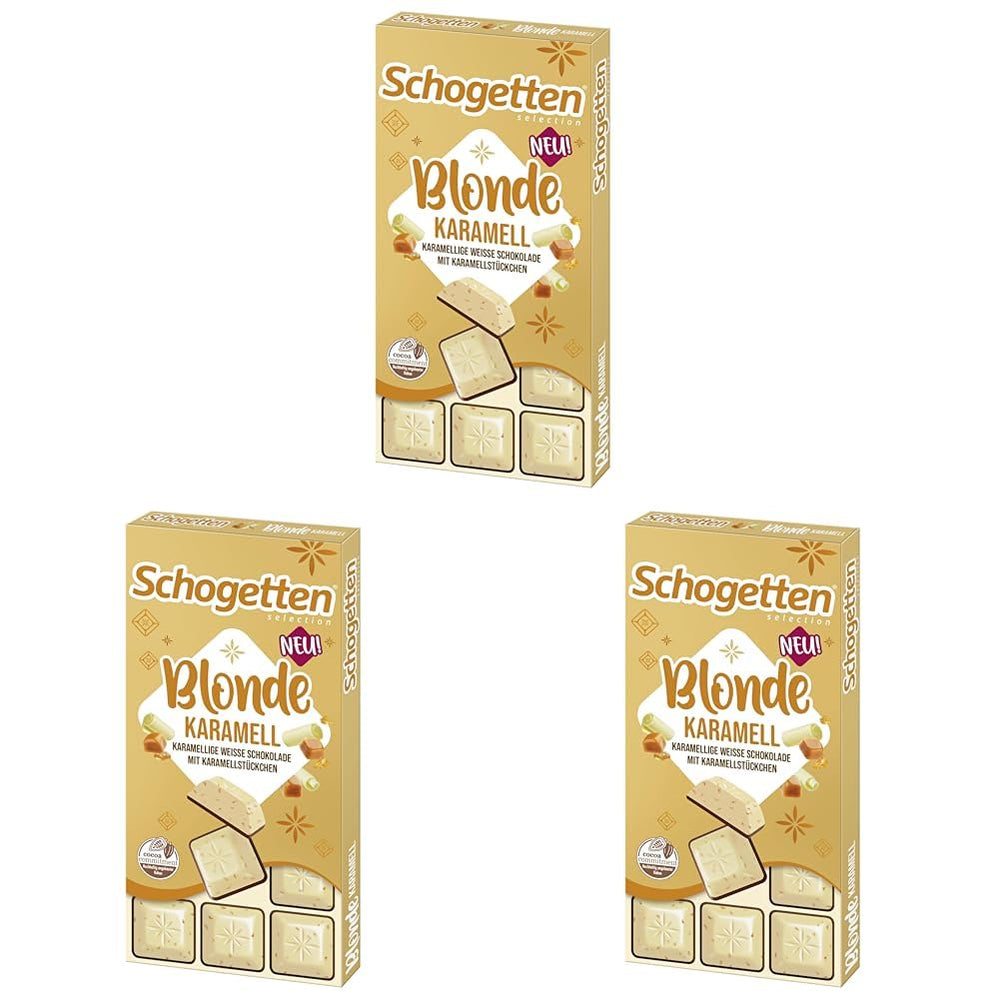 Schogetten Blonde Caramel | Caramel cu ciocolată albă și bucăți de caramel | Tabletă de ciocolată 100g | Porționat convenabil