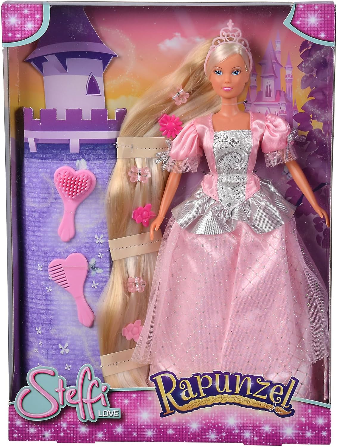 Simba 105738831 - Steffi Love Rapunzel, Steffi als Märchenprinzessin, mit sehr Langen Haaren, mit Haarclips, Bürste und Kamm, Ankleidepuppe, 29cm, für Kinder ab 3 Jahren