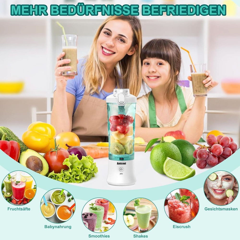 Mixer Smoothie Maker to Go, Mini Standmixer Tragbar Mit 6-Klingen Edelstahl, Enstafter Mit Reisedeckel, USB Portable Blender Elektrisch 600Ml Bottle, Mixer Shaker Slushy Maker Wasserdichter Bucatarie Naty Shop