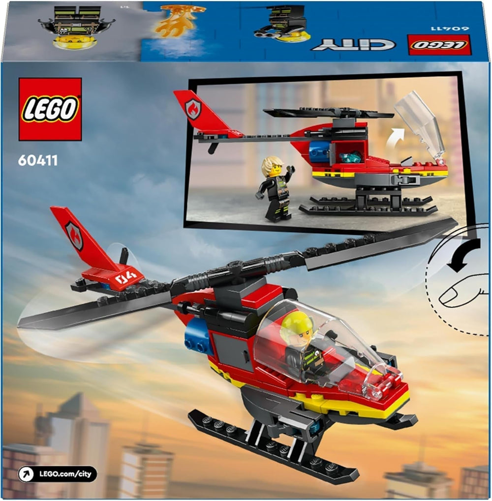 LEGO City Fire Brigade Helicopter, set cu jucărie elicopter și figurină pilot, elicopter de pompieri pentru o experiență de joc imaginativă, cadou pentru copii, băieți și fete de la 5 ani 60411 Seturi de constructie Besuche den LEGO-Store