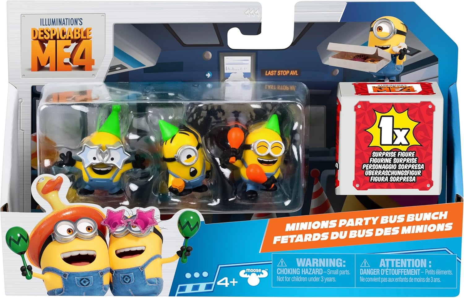 MINIONS I - Simply Incorrigible 4, pachet de 4 figurine Party Bus Troupe. Figurine de colecție înalte de 5,8 cm. Pachetul conține 3 figurine vizibile plus 1 figurină surpriză ascunsă Action figures Naty Shop