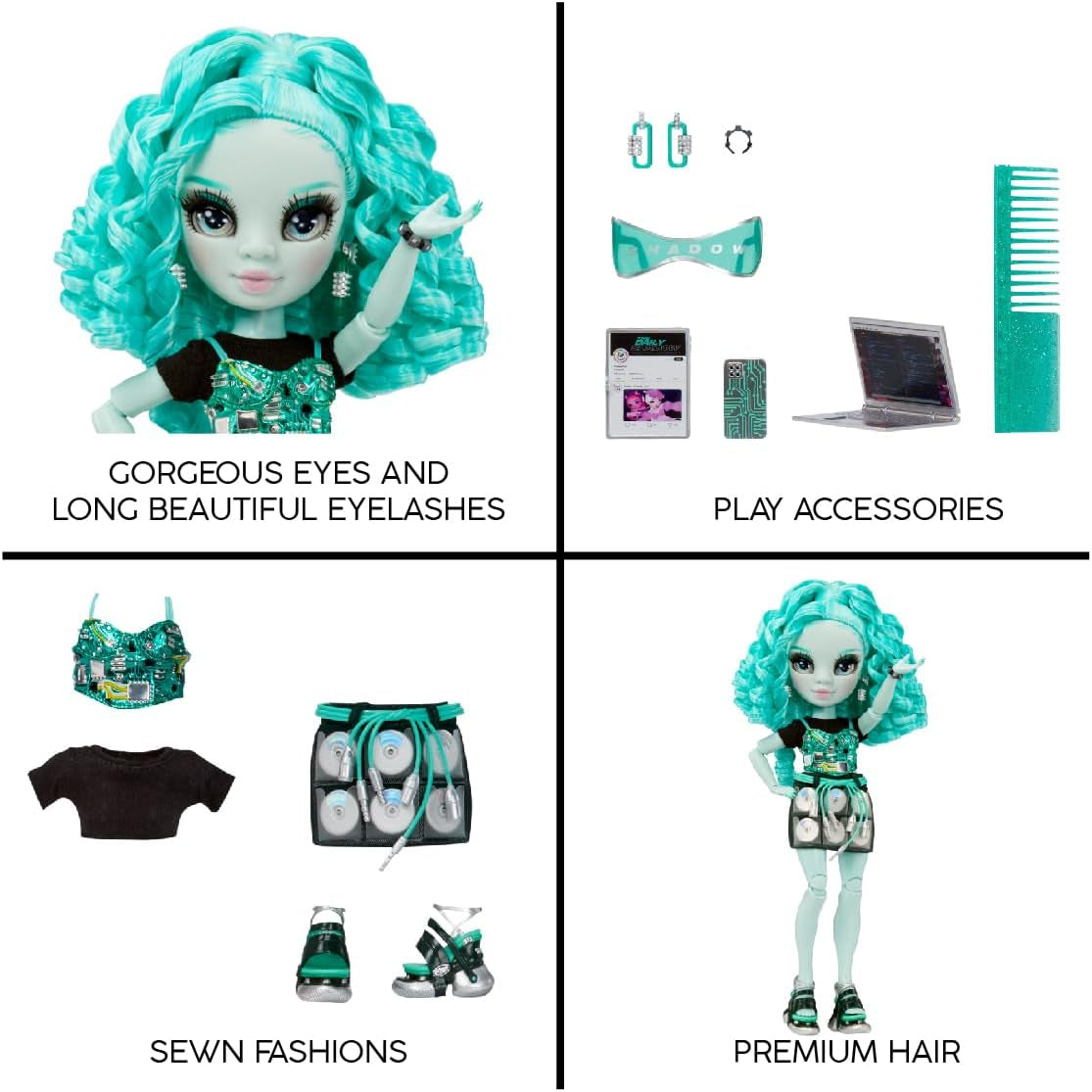Rainbow High Shadow High Seria 3 - Berrie Skies - Păpușă de modă verde - Ținută la modă și peste 10 accesorii de joacă colorate - Ideală pentru copii cu vârste între 4 și 12 ani și colecționari