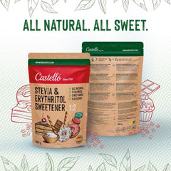 Stevia + Erythrit 1:2 Süßstoff | 1G = 2G Zucker | 100% Natürlicher Zuckerersatz - 0 Kalorien - 0 Glykämischer Index - Keto Und Paleo - 0 Netto-Kohlenhydrate - Kein GVO - Castello since 1907 - 850 G Indulcitori Naty Shop