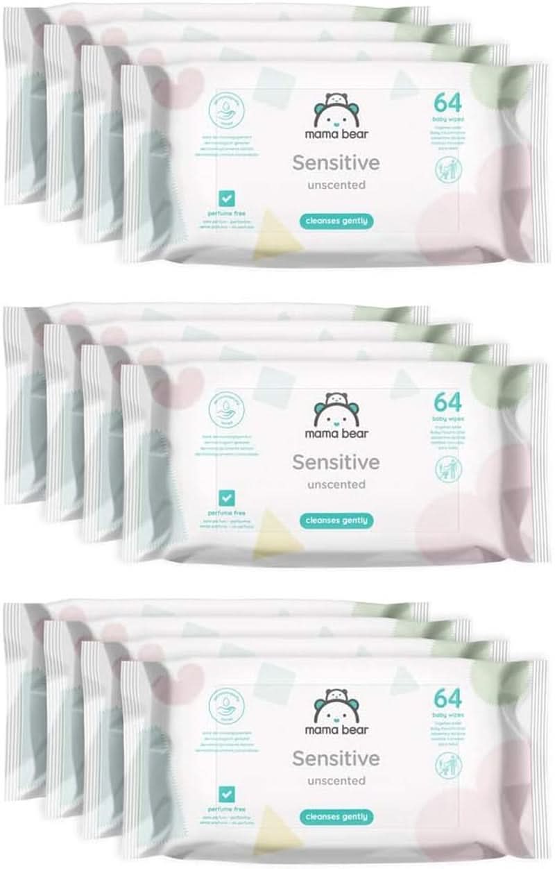 Șervețele sensibile pentru bebeluși Mama Bear, fără parfum Naty Shop 64 bucăți (pachet de 12)