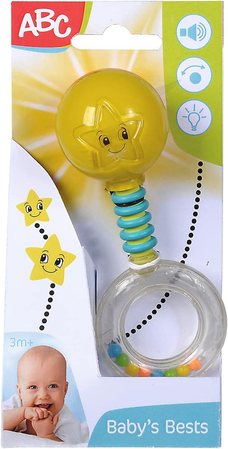 Simba 104010060 - Zornăitor ABC light up, se aprinde la agitare, 14cm, jucărie pentru bebeluși, zornăitor pentru bebeluși, primul echipament, de la 3 luni, galben Jucarii Bebe Naty Shop Titlu implicit