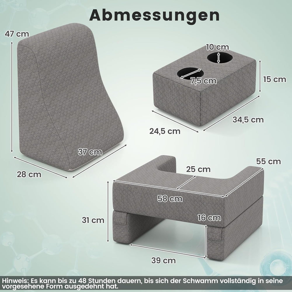 Pernă de citit pentru pat și canapea, pernă pentru cărți, combinabilă liber cu suport pentru băuturi și husă lavabilă, pernă reglabilă pentru biroul laptopului pentru citit, jocuri, lucru, scris (gri)