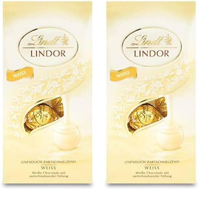 Bile de ciocolată albă Lindt LINDOR | Pungă de 137 g | Aprox. 10 biluțe de ciocolată albă cu umplutură care se topește în gură | Set cadou de ciocolată | Set cadou de ciocolată (Pachet de 2)